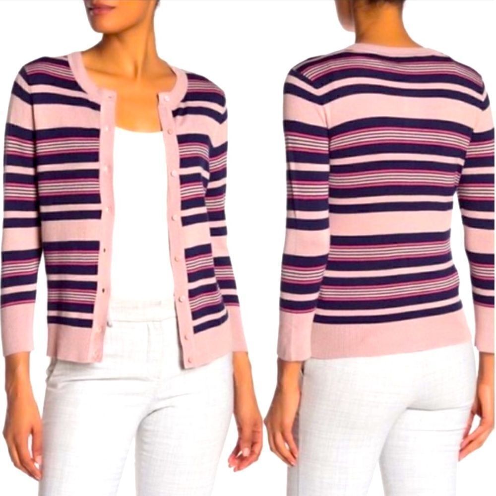 Halogen Striped Crewneck Cardigan 